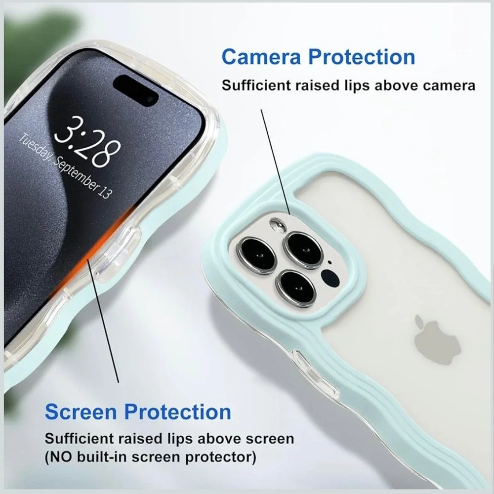 Anuck for iPhone 15‎ Pro Case Wavy Edge Clear Back Design, Anti-Slip Grip